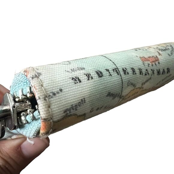 Think Bee Japanese World Map Globe Long Wallet Zip Up Coated Canvas Light Blue - Picture 10 of 16